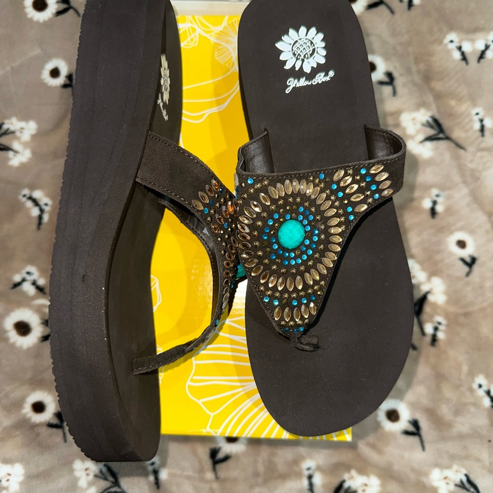 Yellow Box Brown and Tan Beaded Sandals